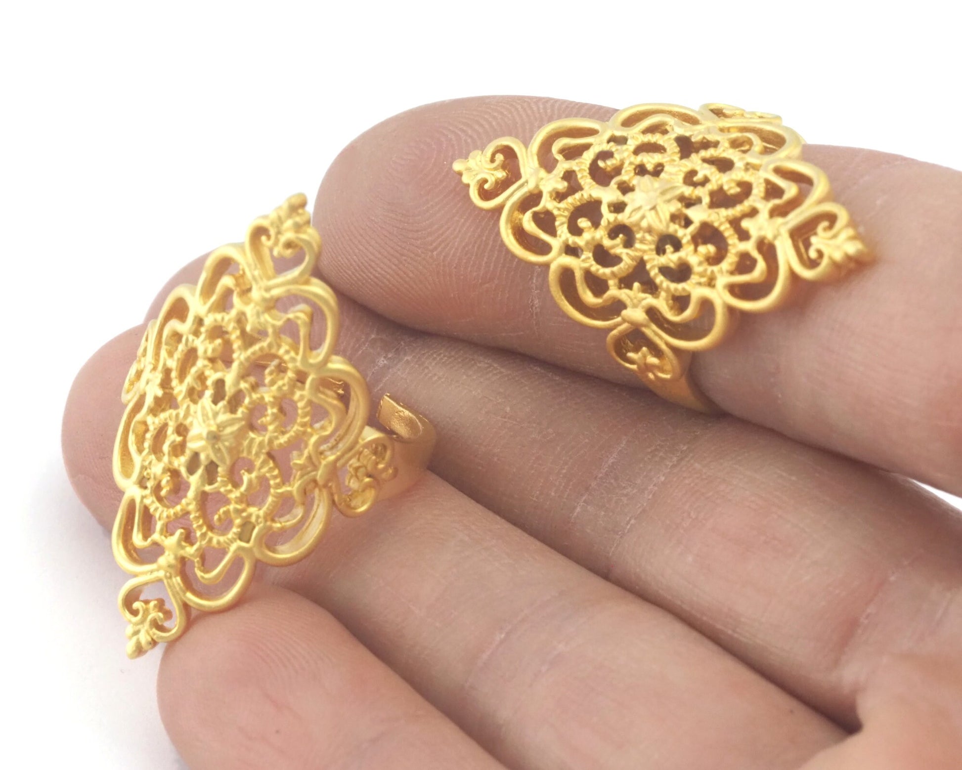 Adjustable Ring Filigree Shape Matte Gold Plated Brass (18mm 7.5US inner size ) OZ3299 ring22