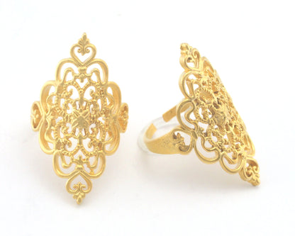 Adjustable Ring Filigree Shape Matte Gold Plated Brass (18mm 7.5US inner size ) OZ3299 ring22