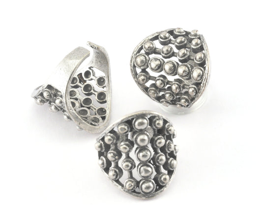 Dotted Ring Adjustable Antique Silver Plated Brass 23mm (19mm 9US inner size) OZ3343