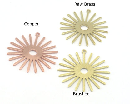 Sun Flat Charms 31.5x30mm Raw Copper - Raw Brass - Brushed findings R405-220