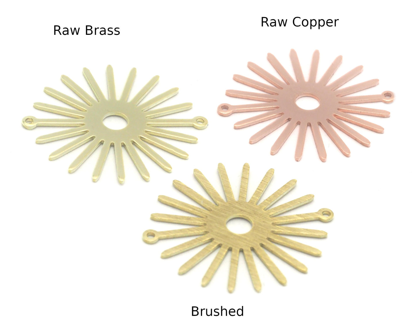 Sun Flat Connector Charms 33x30mm Raw Copper - Raw Brass - Brushed findings R407-220