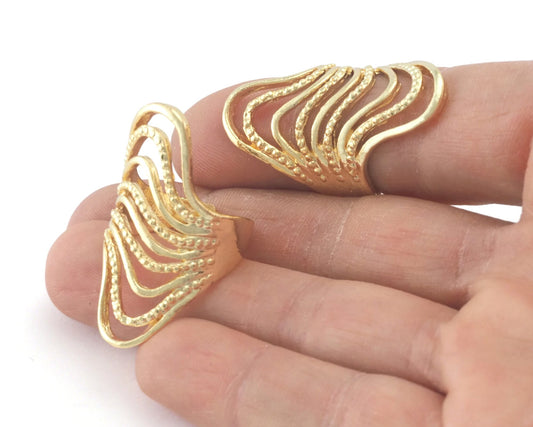 Waves Branches Adjustable Ring Shiny Gold Plated Brass 38mm (19mm 9US inner size) OZ3368