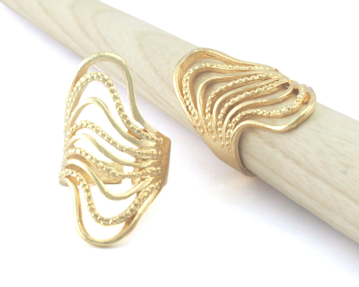 Waves Branches Adjustable Ring Shiny Gold Plated Brass 38mm (19mm 9US inner size) OZ3368