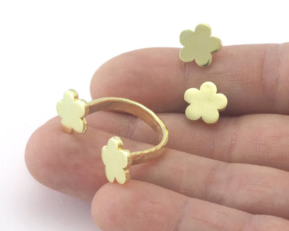 Flower Adjustable Ring Hammered Raw Brass Ring (6US-8US size ) Oz4179