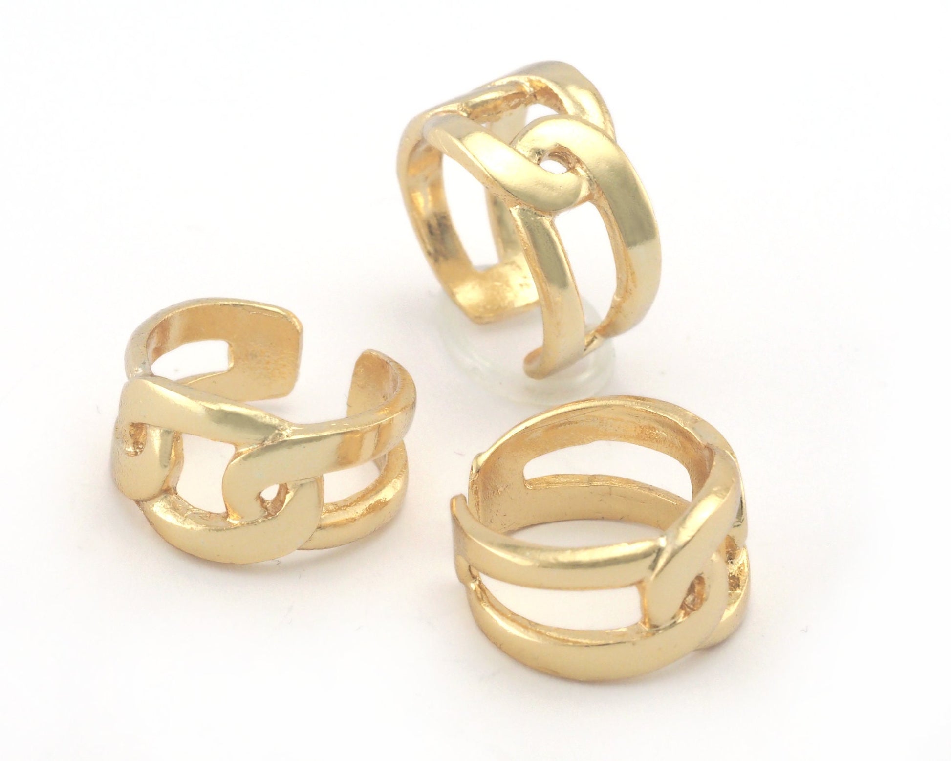 Chain Ring Band Adjustable Shiny Gold Plated Brass (7-9US Adjustable) 4027