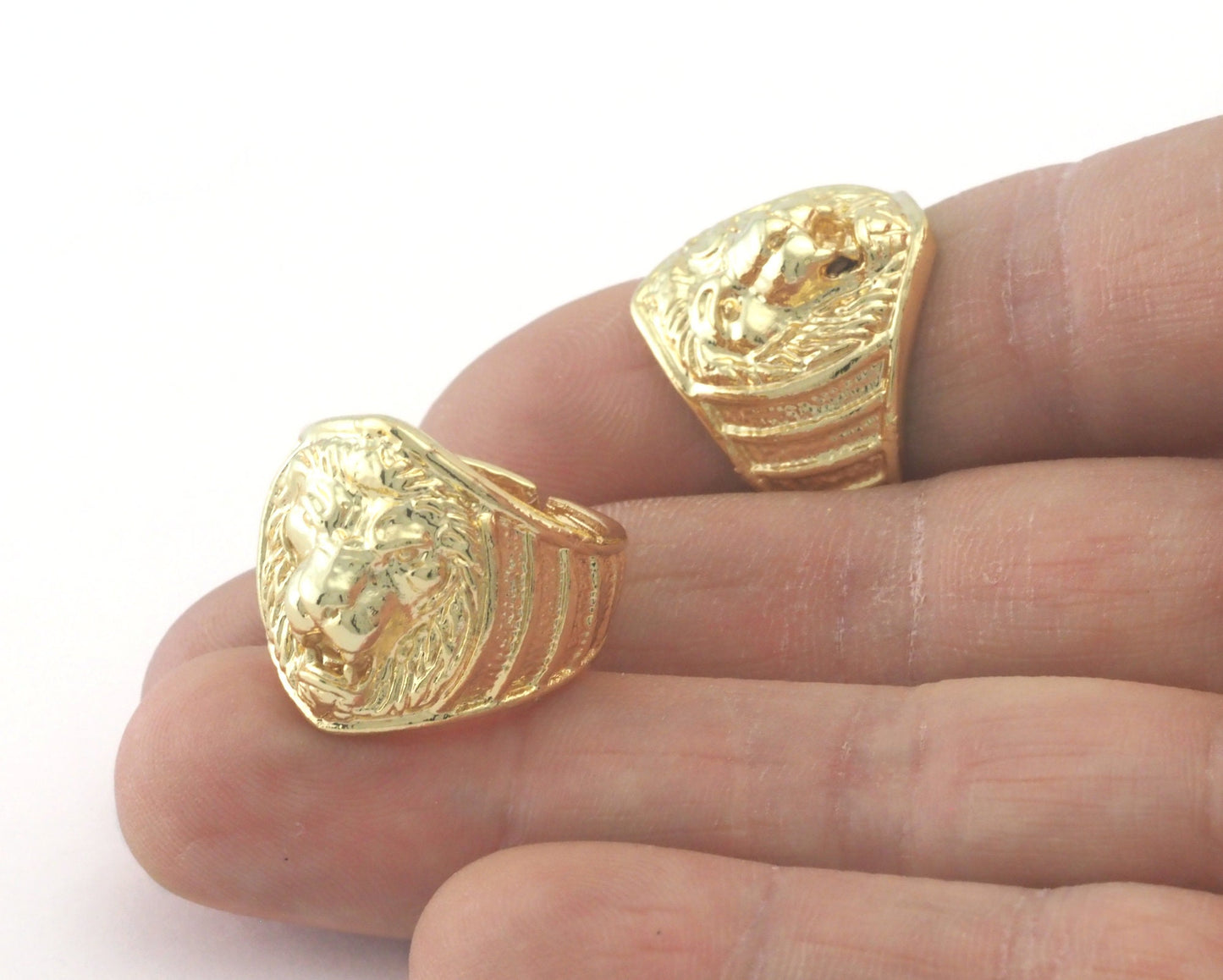 Lion Wild Animals Adjustable Ring Shiny Gold Plated Brass (18.5mm 8.5US inner size) OZ3354
