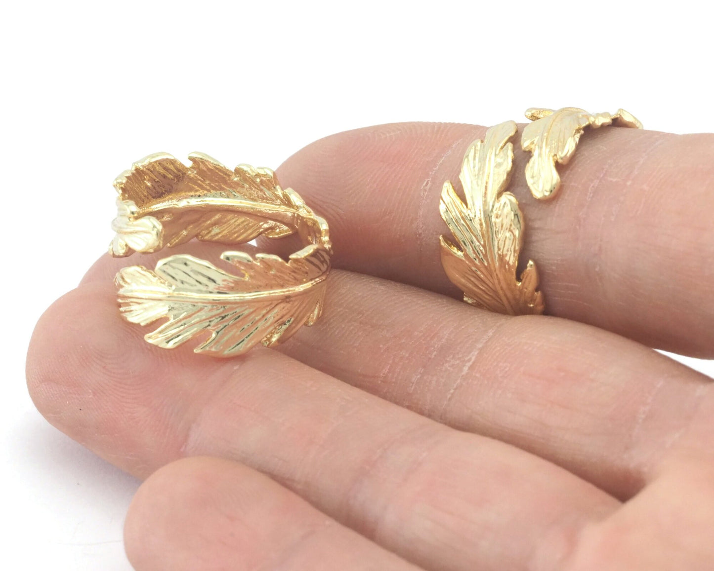 Leaf Ring Adjustable Shiny Gold Plated brass (19mm 9US inner size) OZ3217 ring23