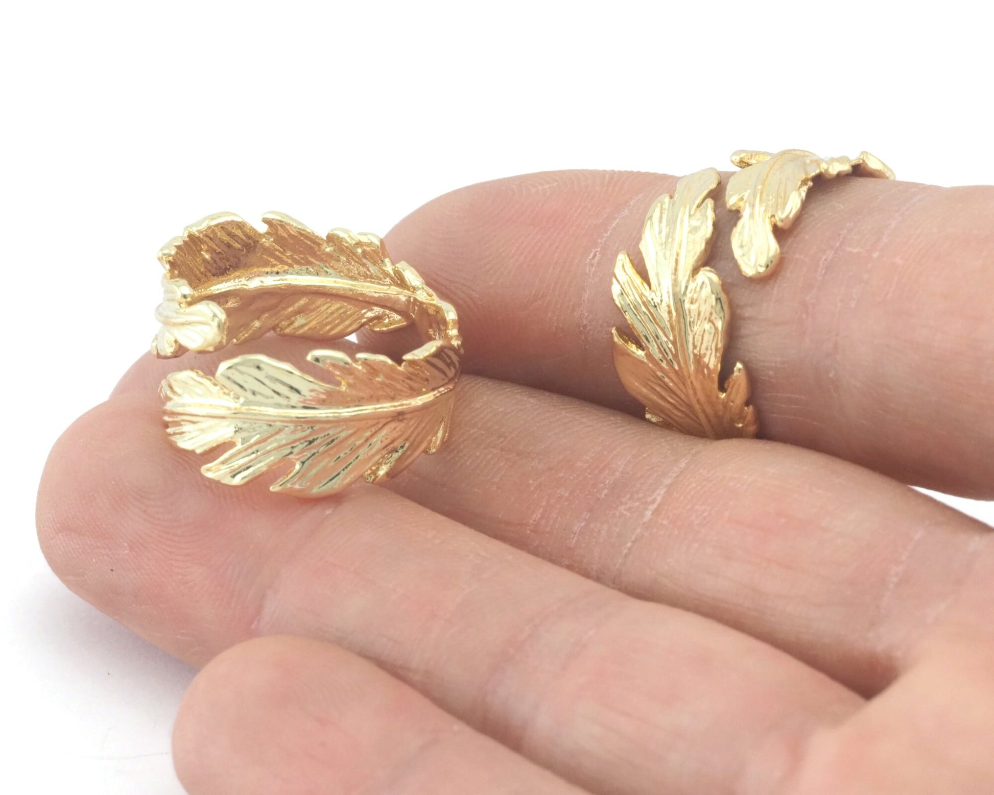 Leaf Ring Adjustable Shiny Gold Plated brass (19mm 9US inner size) OZ3217 ring23