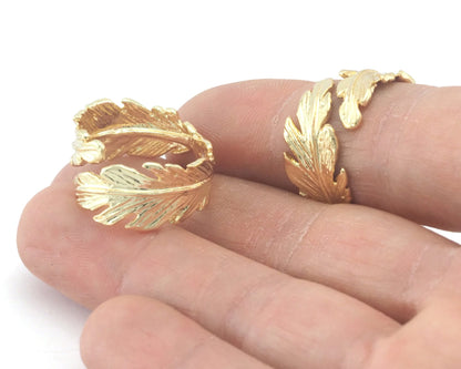 Leaf Ring Adjustable Shiny Gold Plated brass (19mm 9US inner size) OZ3217 ring23