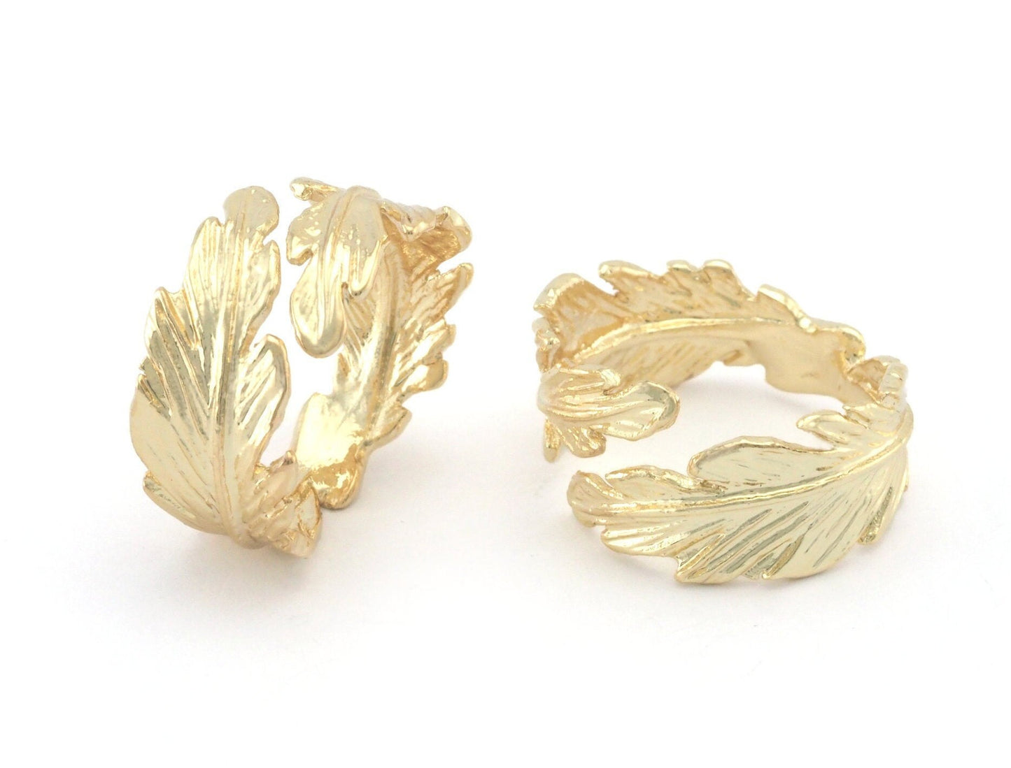 Leaf Ring Adjustable Shiny Gold Plated brass (19mm 9US inner size) OZ3217 ring23