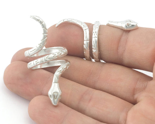 Snake Ring Wrap Animal Adjustable Shiny Silver Plated brass (17mm - 18.5mm 6.5US - 8US inner size) Oz4003
