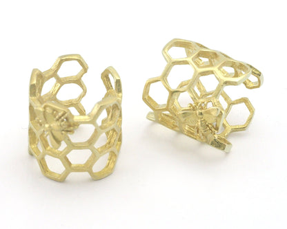 Honeycomb with Bee Adjustable Ring Raw Brass (17mm 7US inner size) OZ4304
