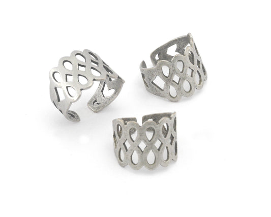 Mesh Adjustable Ring Antique Silver Plated Brass (6US 9.5US inner size) OZ4291