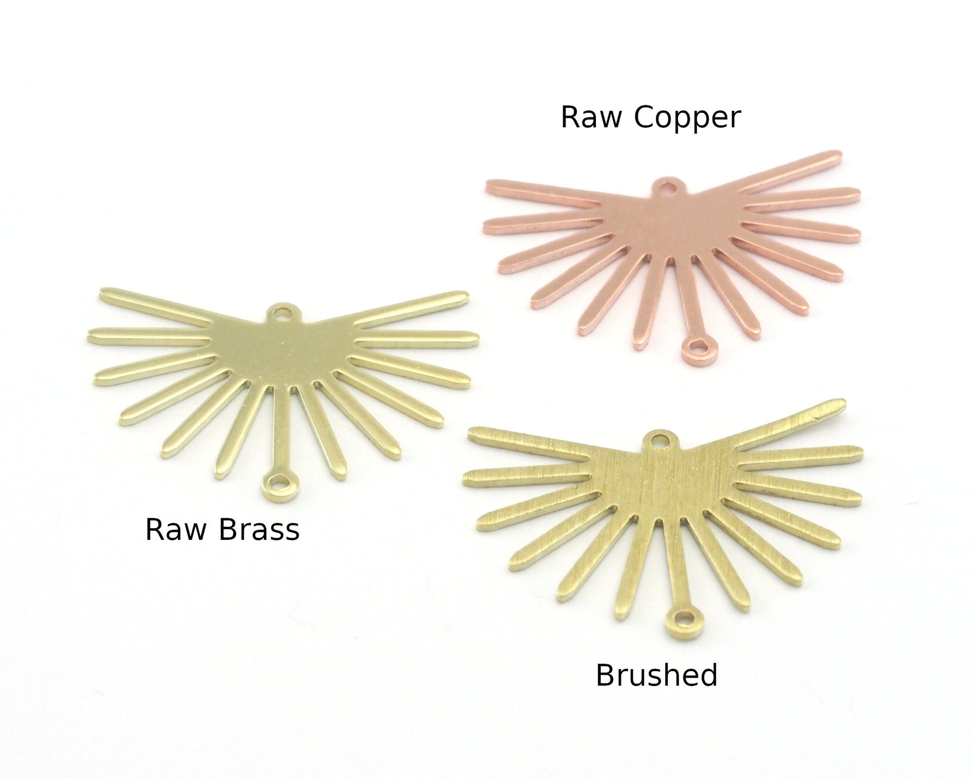 Sun Charms 30x22mm 2 hole Raw Copper - Brass - Brushed Brass findings R442-140