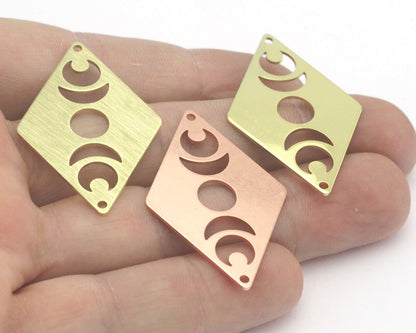 Rhombus Diamond Crescent Moon Statement charms (Raw Brass, Brushed, Raw Copper, Antique Silver ) 40x26mm (0.8mm thickness) 2 hole tag R451