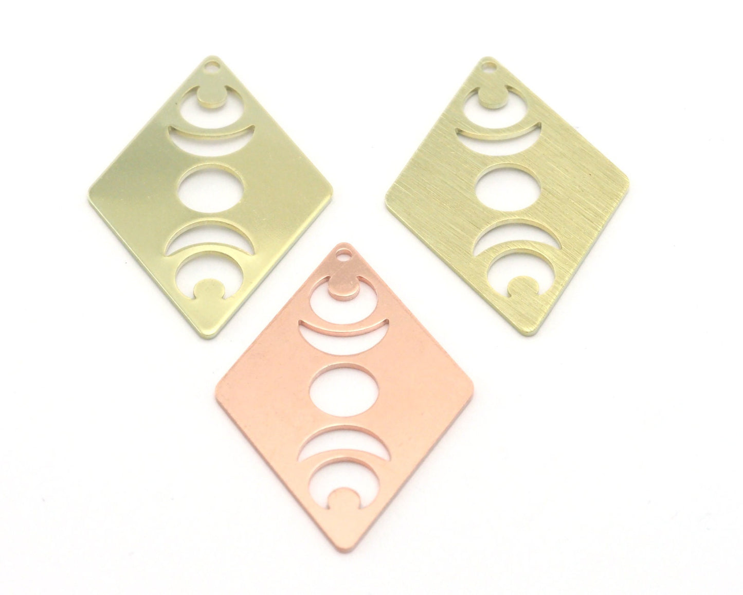 Rhombus Diamond Crescent Moon Statement charms (Raw Brass, Brushed, Raw Copper) 40x26mm (0.8mm thickness) 1 hole tag R454