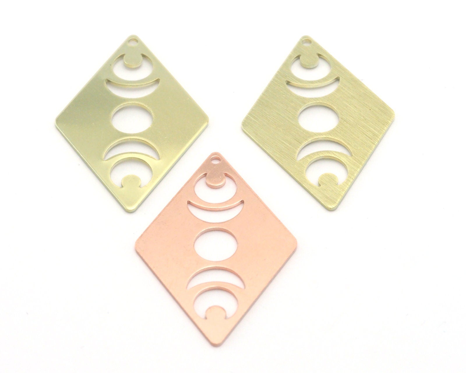 Rhombus Diamond Crescent Moon Statement charms (Raw Brass, Brushed, Raw Copper) 40x26mm (0.8mm thickness) 1 hole tag R454
