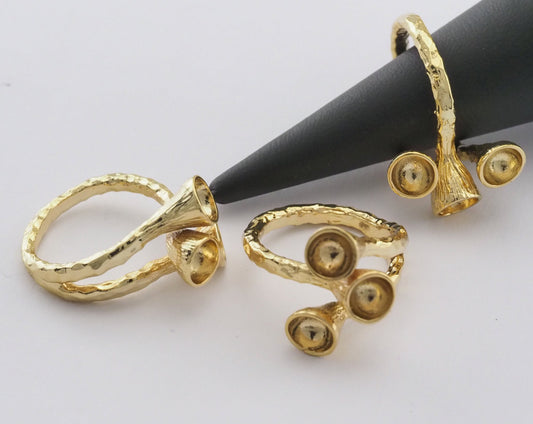 Cone shape setting blanks Ring Adjustable Rings for women, 27.5x22mm Gold Plated Brass (18mm 8US inner size - Adjustable ) 2370