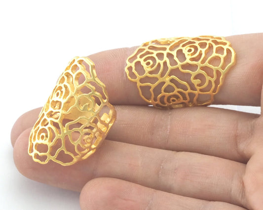 Rose Filigree Adjustable Ring Matte Gold Plated brass (17.5mm - 20mm 7US - 10US inner size) Oz4013