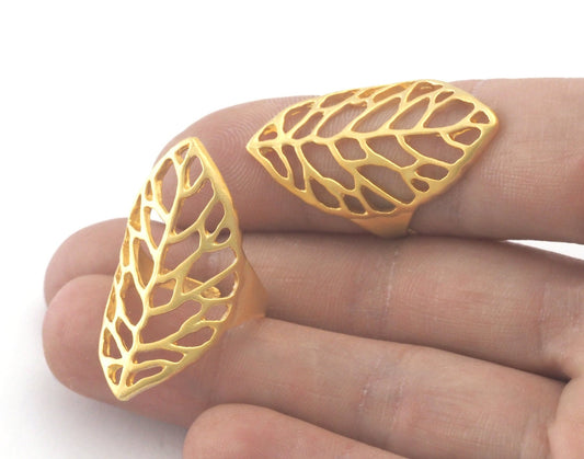Leaf Filigree Shape Ring Adjustable Matte Gold Plated brass (18mm 8US inner size) OZ591