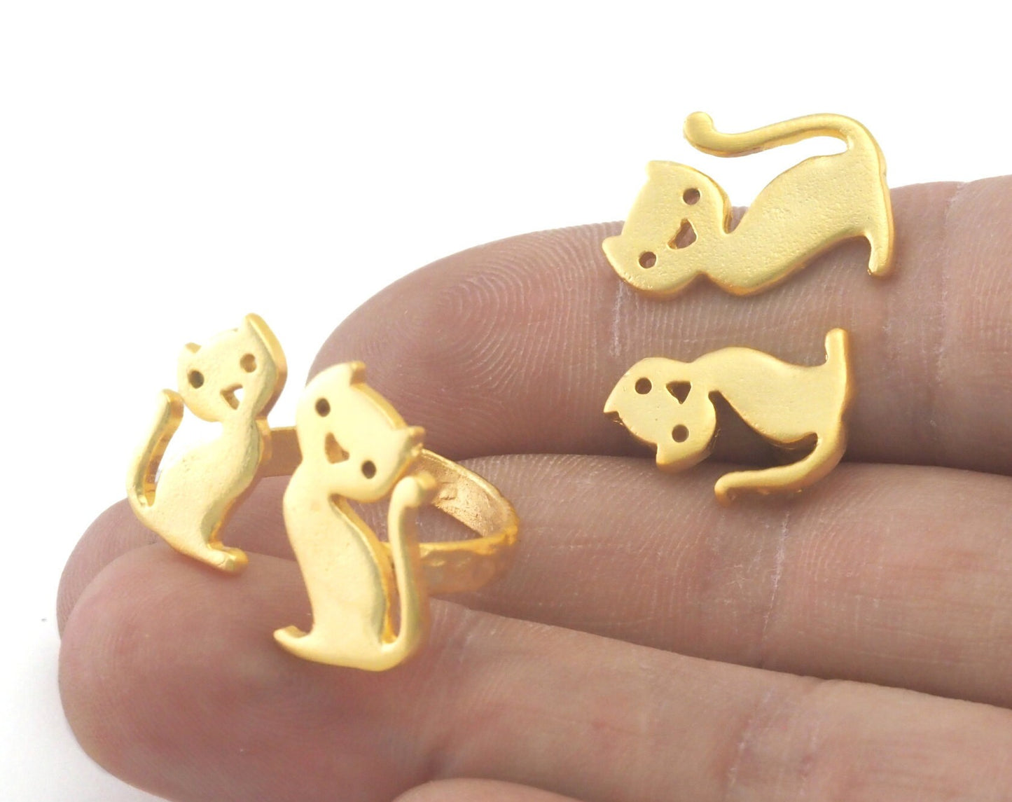 Cats Adjustable Ring Matte Gold Plated Brass (7US 9US inner size) OZ4293