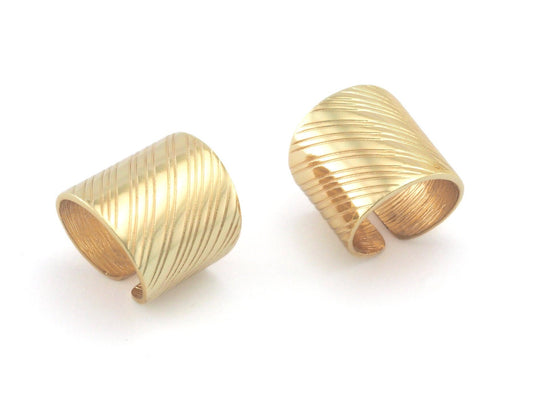 Tube Ring Adjustable Statement Band lines Shiny Gold Plated brass (6 - 9US inner size - Adjustable ) Oz3835