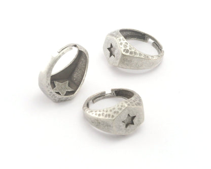 Star Signet Ring Adjustable Antique silver plated brass (6-7US inner size) Oz4243
