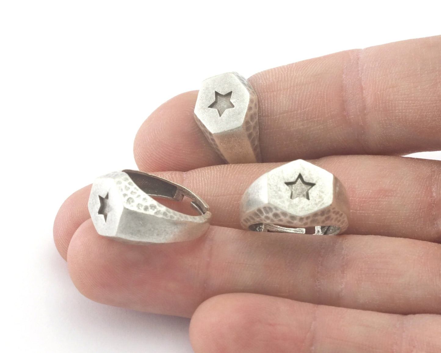 Star Signet Ring Adjustable Antique silver plated brass (6-7US inner size) Oz4243