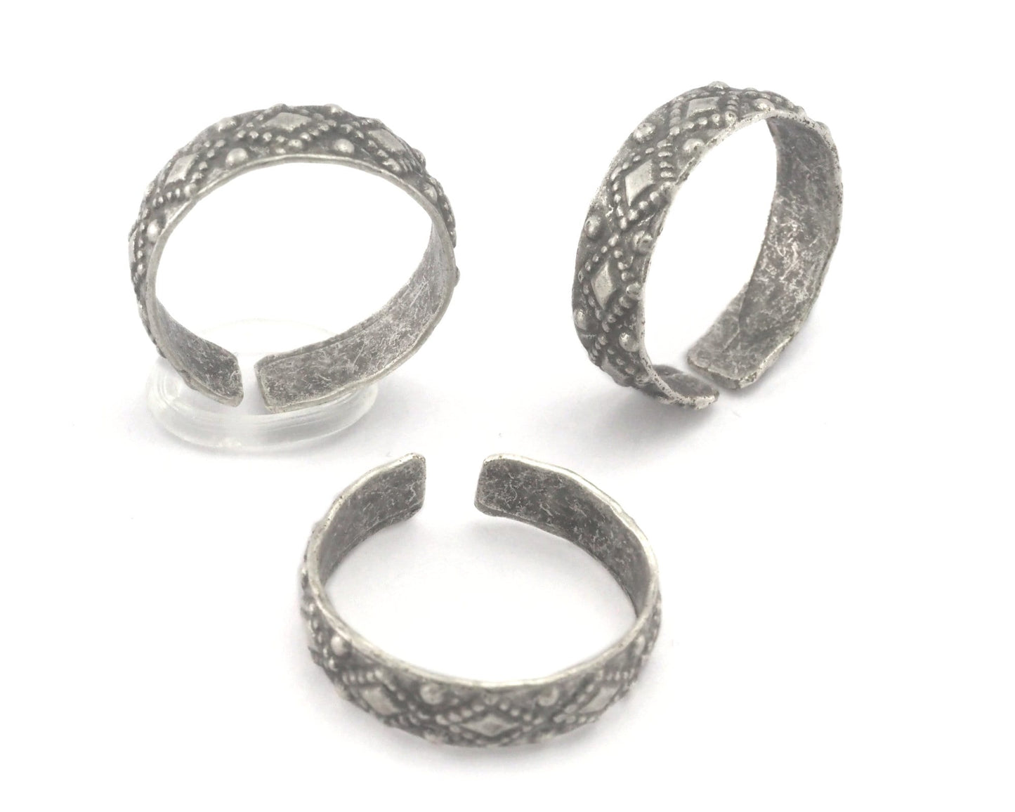 Minimalist Band Textured Adjustable Ring Antique Silver Plated Brass (17.5mm 7US inner size) OZ3858