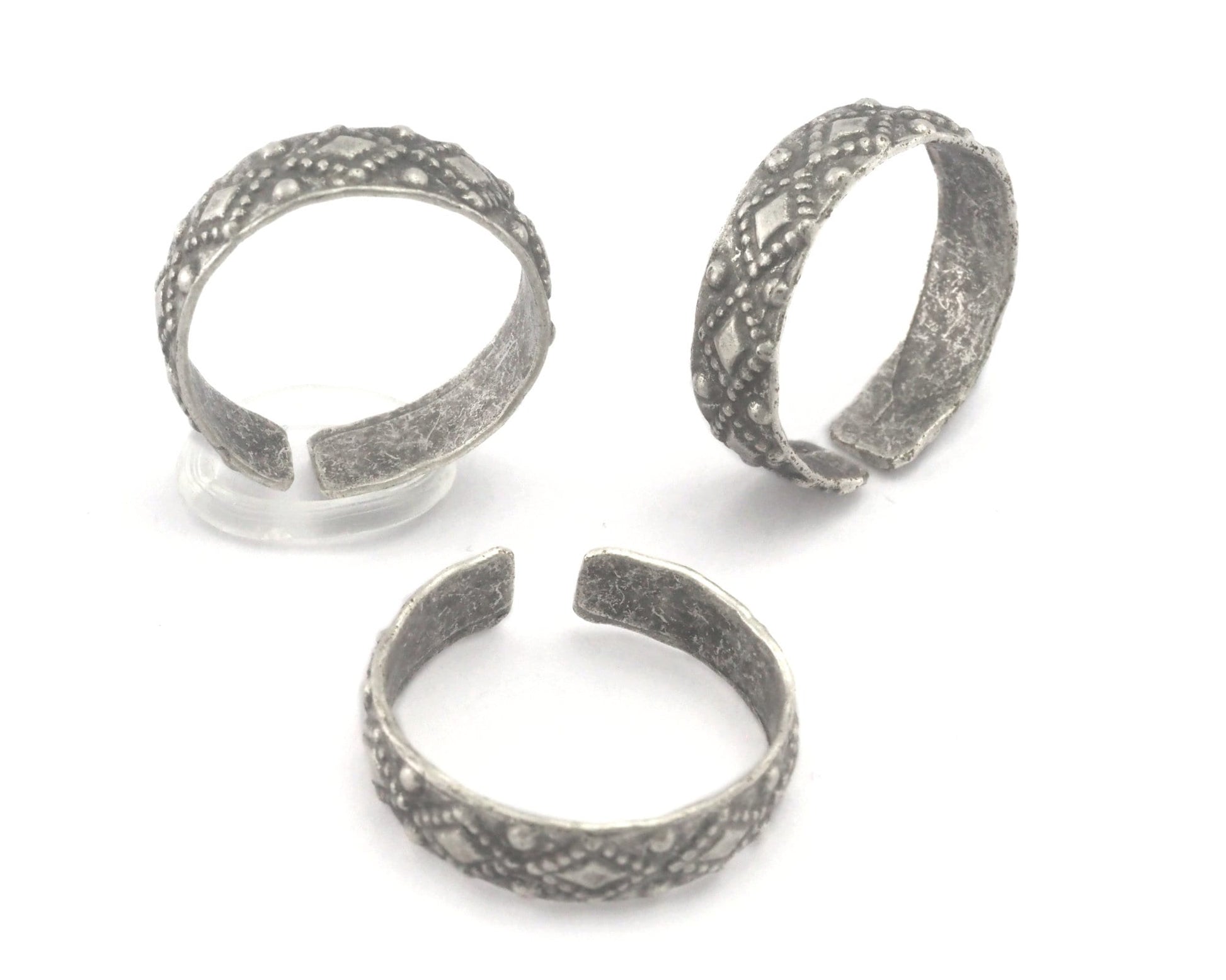Minimalist Band Textured Adjustable Ring Antique Silver Plated Brass (17.5mm 7US inner size) OZ3858