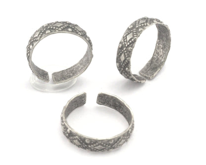 Minimalist Band Textured Adjustable Ring Antique Silver Plated Brass (17.5mm 7US inner size) OZ3858