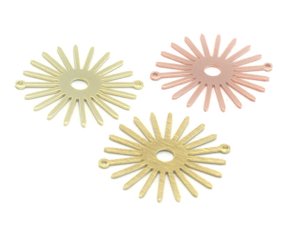 Sun Flat Connector Charms 33x30mm Raw Copper - Raw Brass - Brushed findings R407-220