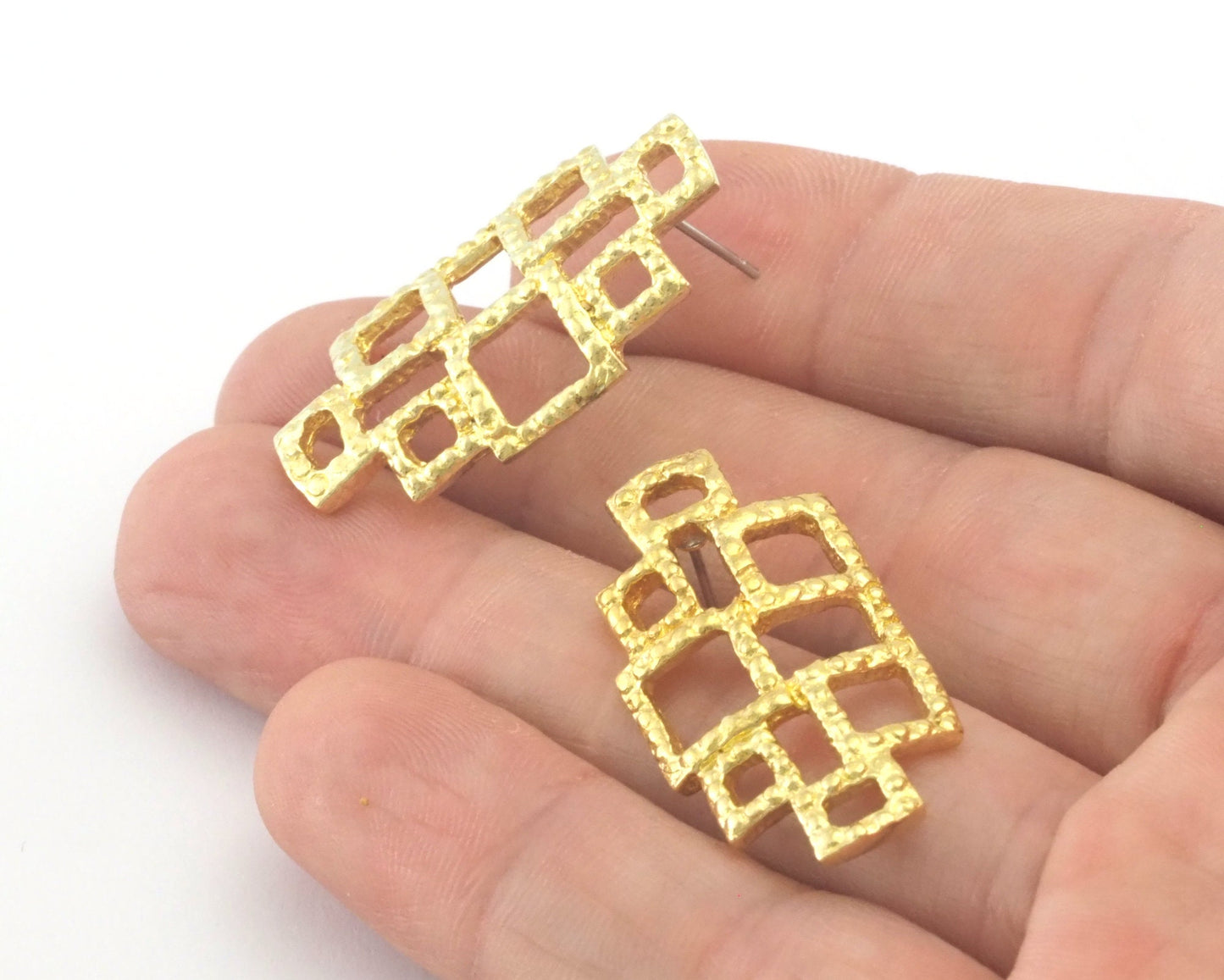 Windows earring post stud Raw brass 33x17mm OZ4328