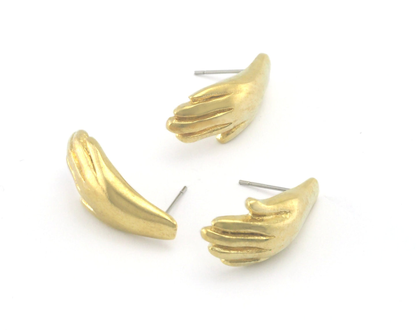 Hands earring post stud Raw brass 27x11mm OZ4329