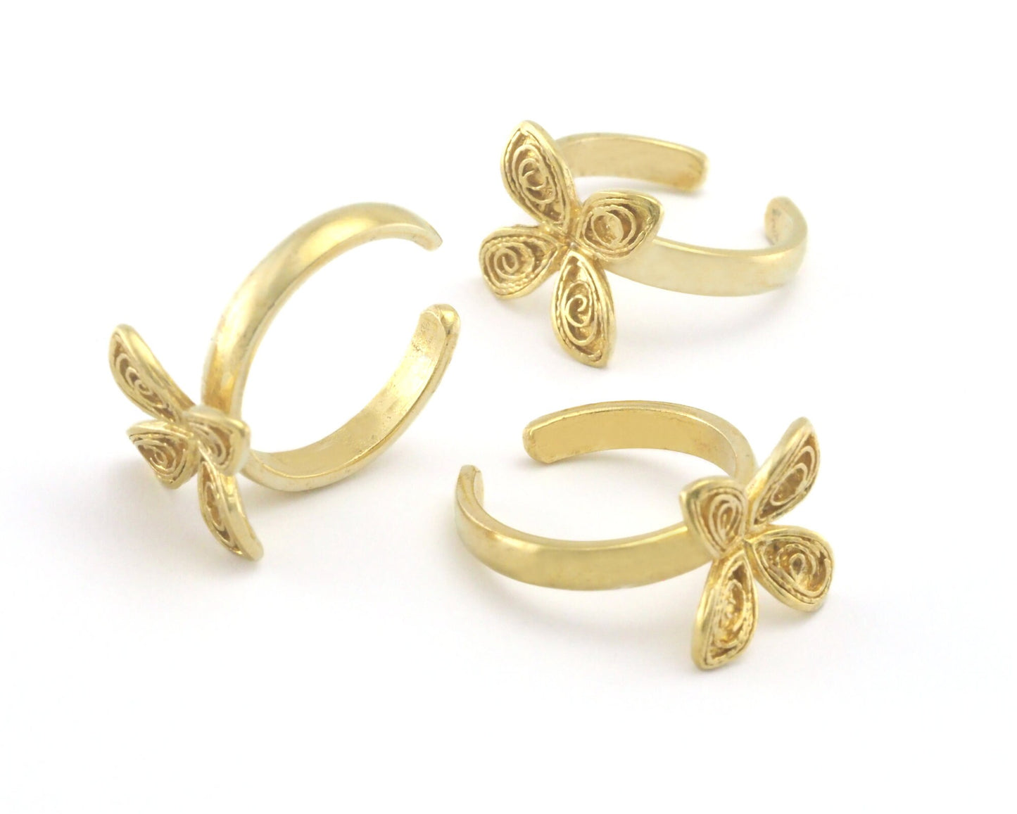 Flowers Statement Adjustable Ring Raw brass (7 - 9US inner size) Oz4335