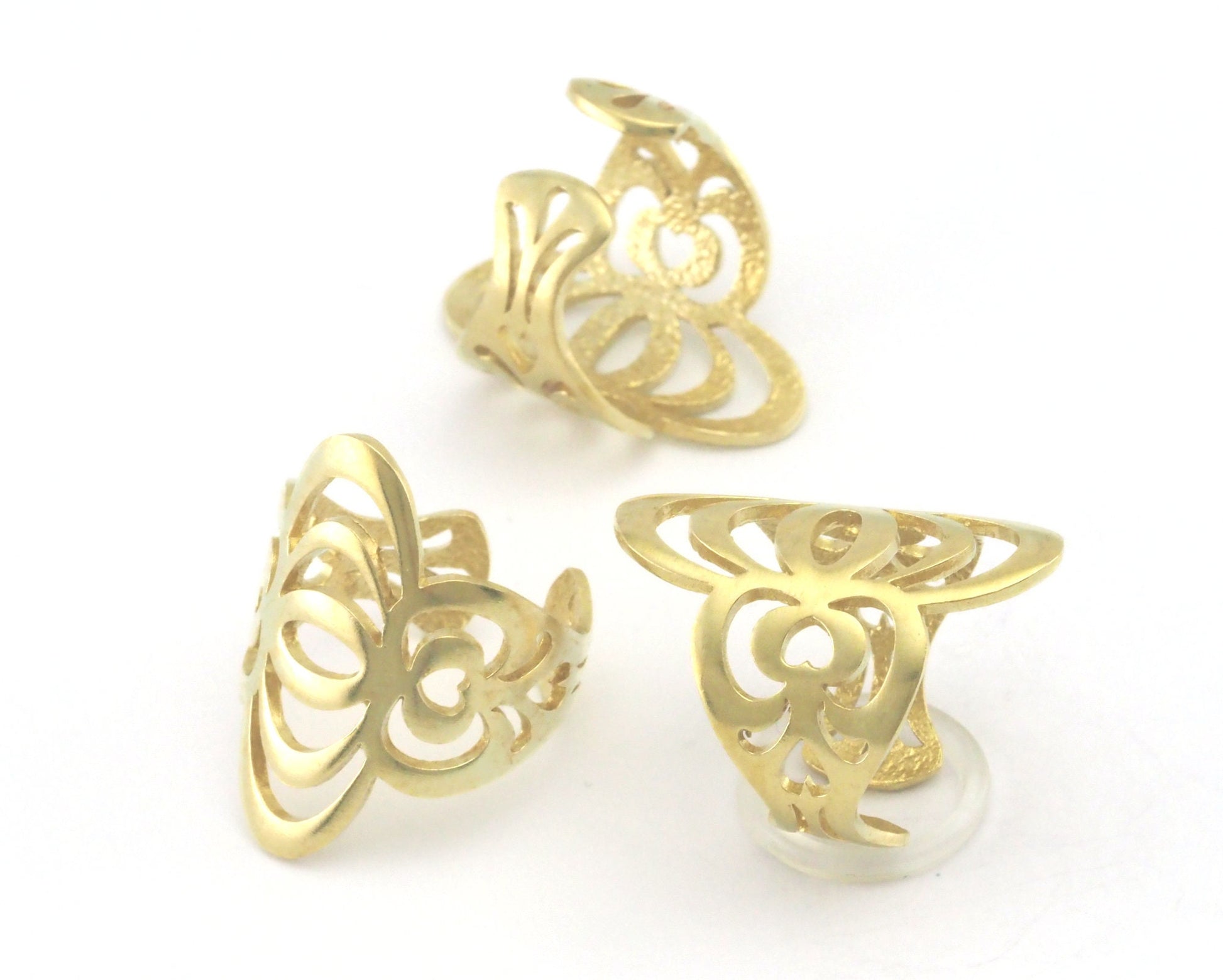 Hearts Waves statement adjustable ring Raw brass (6 - 8US inner size) Oz4343