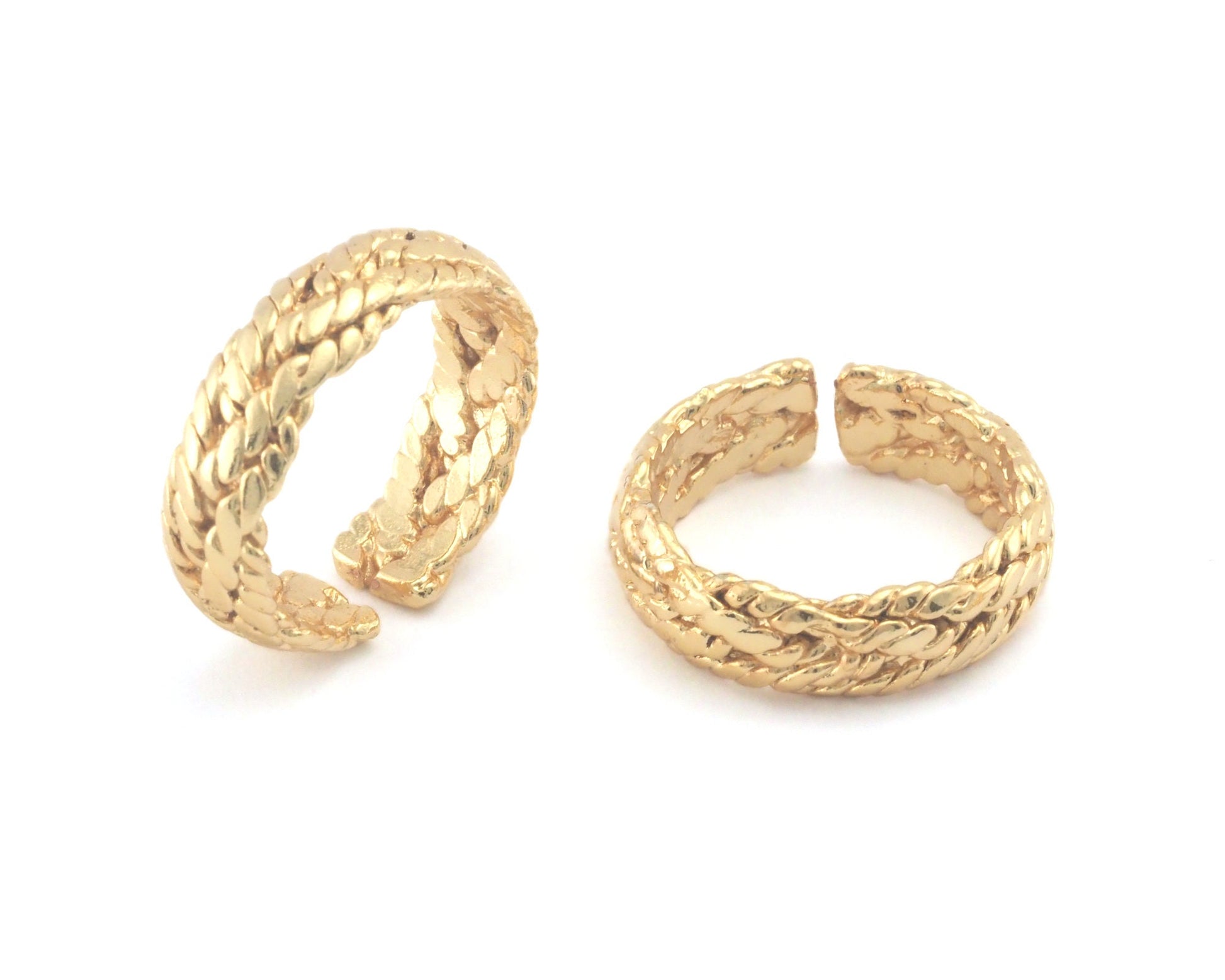 Minimalist Band Textured Adjustable Ring Shiny Gold Plated Brass (6US 7.5US 9US inner size) 4156