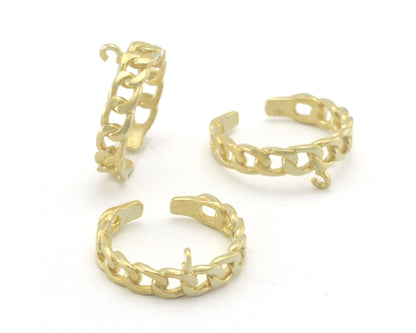 Chain Ring Adjustable Ring with loop - Raw brass (5 - 8 US inner size - Adjustable ) OZ4303