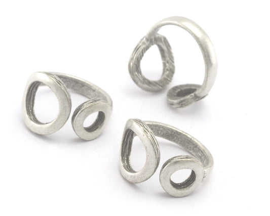 Circles Frame Band Adjustable Ring Antique Silver Plated Brass (6US - 8US inner size) 4357