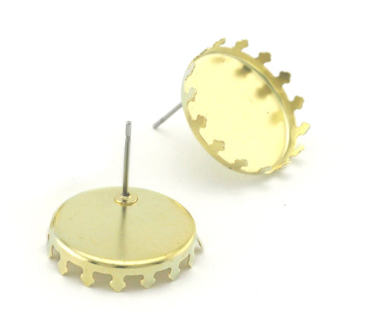 Round Earring Base Prong Stud Posts Bezel Blank raw brass (18mm Blank) OZ4307