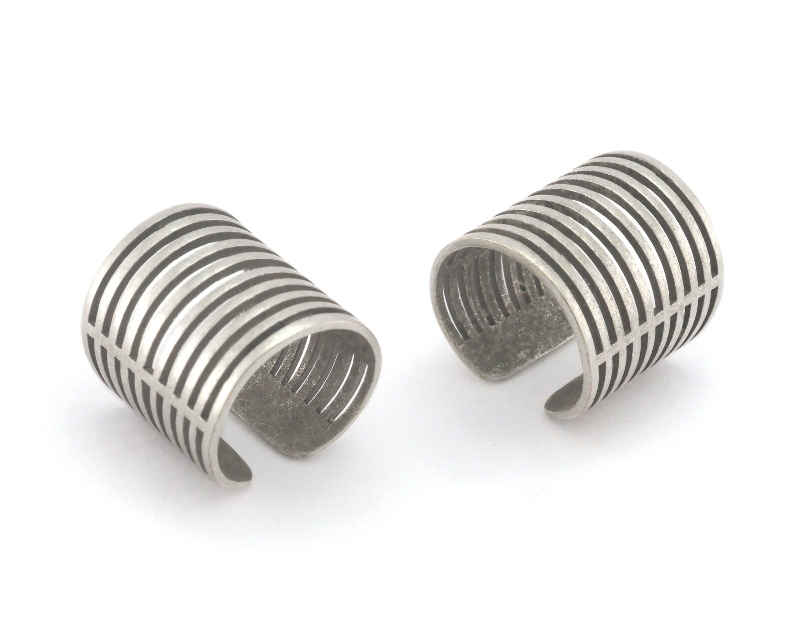 Statement ring separate lines Adjustable Ring Antique Silver Plated Brass (6US 9.5US inner size) OZ4297 23mm