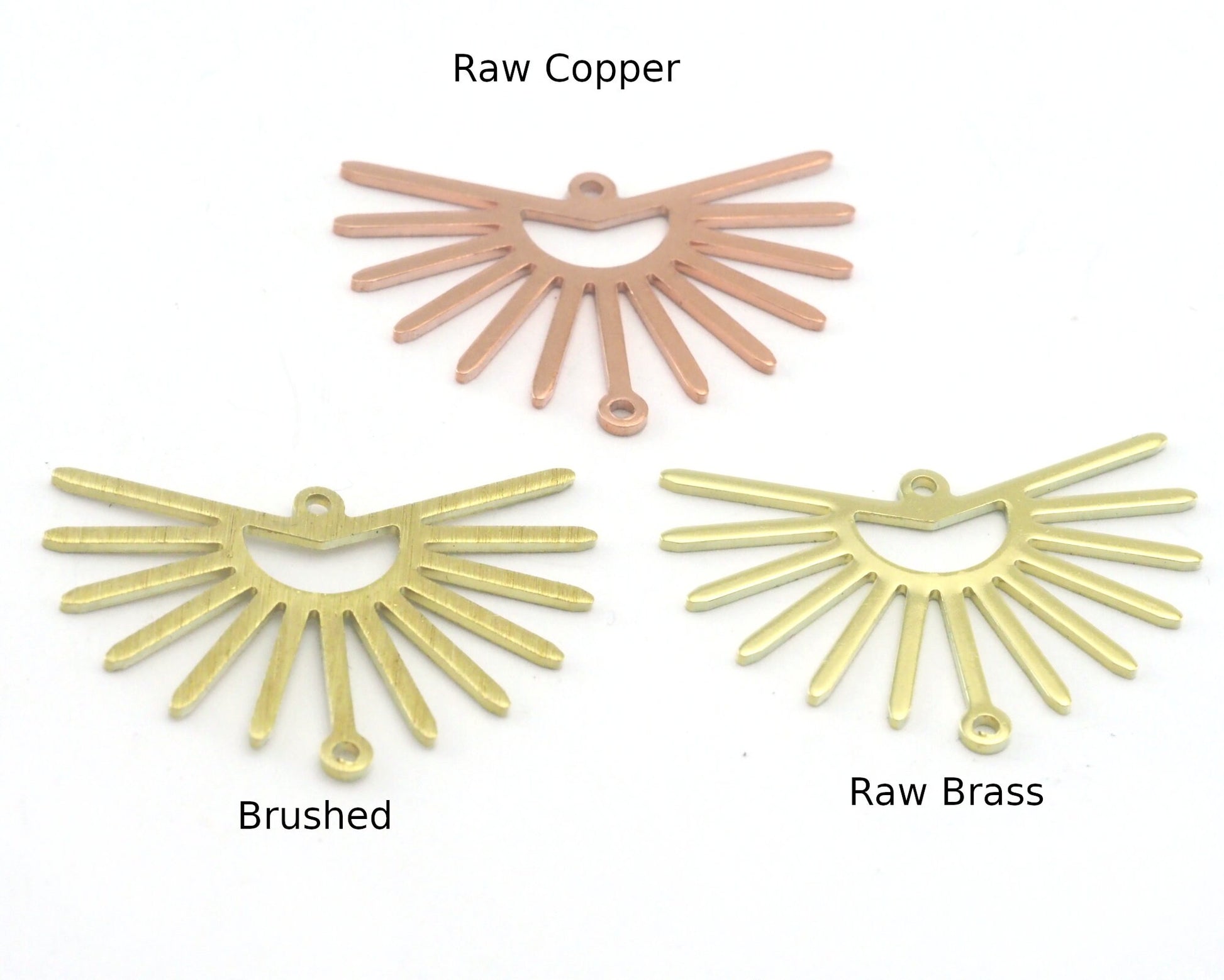 Sun Charms 30x22mm 2 hole Raw Copper - Brass - Brushed Brass findings R441-122