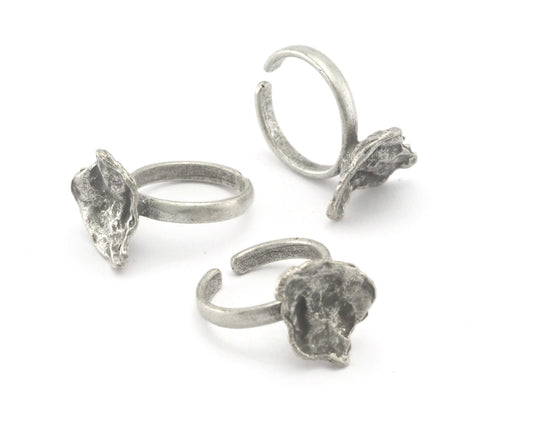 Leaf Adjustable Ring Organic Shape Antique silver plated brass (6 - 8US inner size ) OZ4344