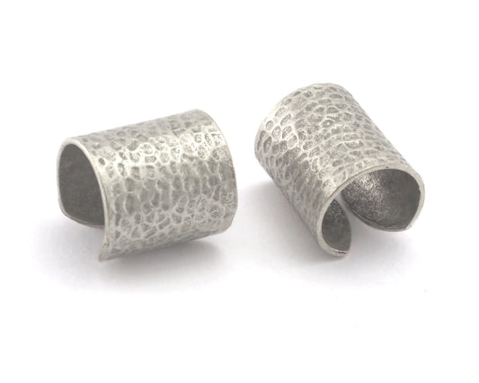 Hammered tube ring Adjustable Antique silver plated Brass 23mm (6US - 8US inner size) OZ4320