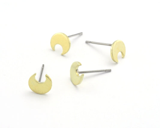 Crescent Earring Stud Post Raw Brass 7mm Earring Blanks 688