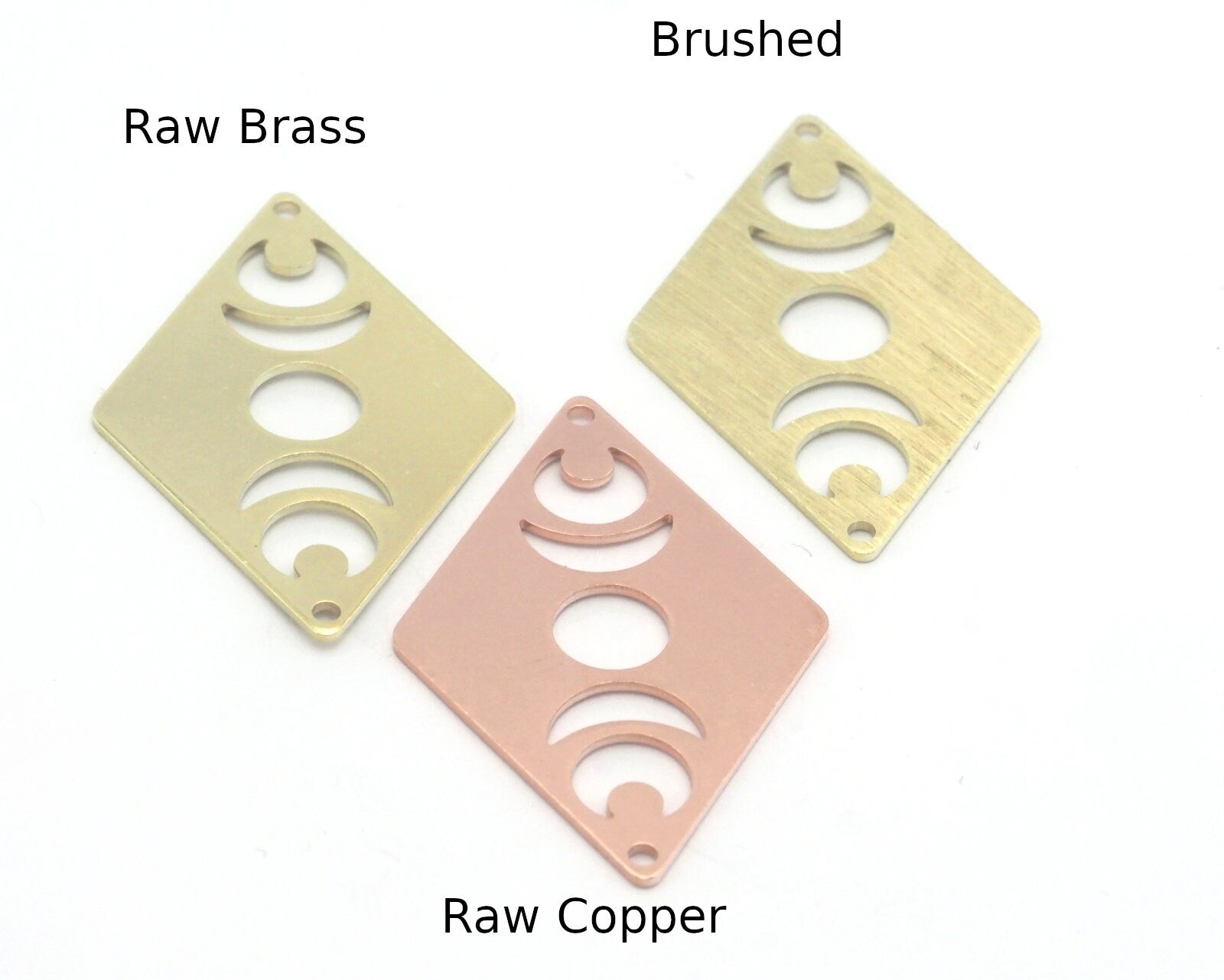 Rhombus Diamond Crescent Moon Statement charms (Raw Brass, Brushed, Raw Copper, Antique Silver ) 40x26mm (0.8mm thickness) 2 hole tag R451