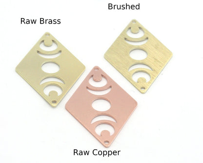 Rhombus Diamond Crescent Moon Statement charms (Raw Brass, Brushed, Raw Copper, Antique Silver ) 40x26mm (0.8mm thickness) 2 hole tag R451