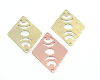 Rhombus Diamond Crescent Moon Statement charms (Raw Brass, Brushed, Raw Copper, Antique Silver ) 40x26mm (0.8mm thickness) 2 hole tag R451