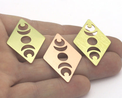 Rhombus Diamond Crescent Moon Statement charms (Raw Brass, Brushed, Raw Copper) 40x26mm (0.8mm thickness) No hole tag R452