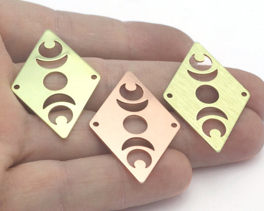 Rhombus Diamond Crescent Moon Statement charms (Raw Brass, Brushed, Raw Copper) 40x26mm (0.8mm thickness) 2 hole tag R453